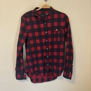 ATM Flannel Buffalo Plaid Cotton Button Down Red Black XS Cowgirl Western